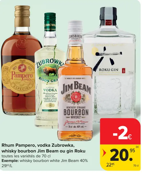Offre: Rhum Pampero, vodka Zubrowka, whisky bourbon 