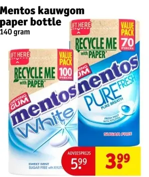 Aanbieding: Mentos kauwgom paper bottle