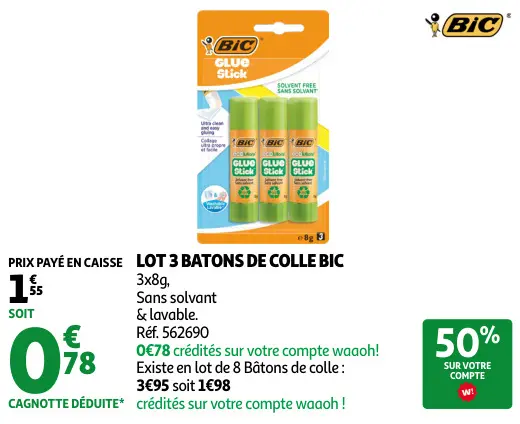 Promotie: Lot 3 batons de colle BIC