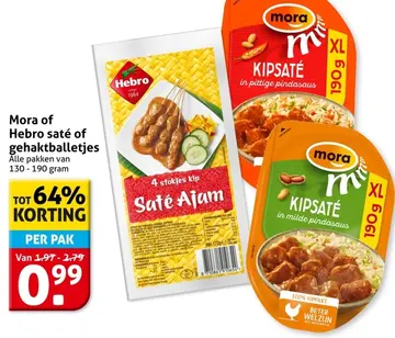 Aanbieding: Mora of Hebro saté of gehaktballetjes