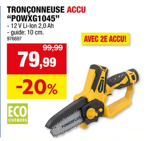 Offre: Powerplus POWXG1045 tronçonneuse 1 main 12V + 2 batteries 2Ah