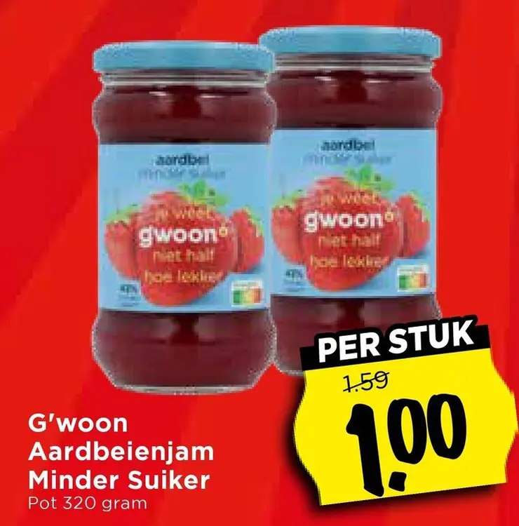Aanbieding: Aardbeienjam Minder Suiker