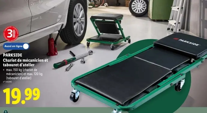 Offre: Chariot de mécanicien et tabouret d'atelier