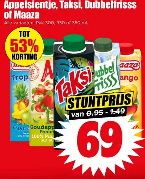 Aanbieding: Appelsientje, Taksi, Dubbelfrisss of Maaza