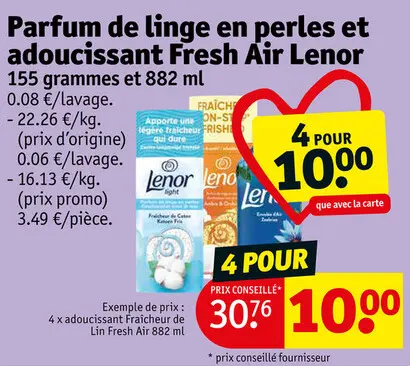 Offre: Parfum de linge en perles et adoucissant Fresh Air Lenor