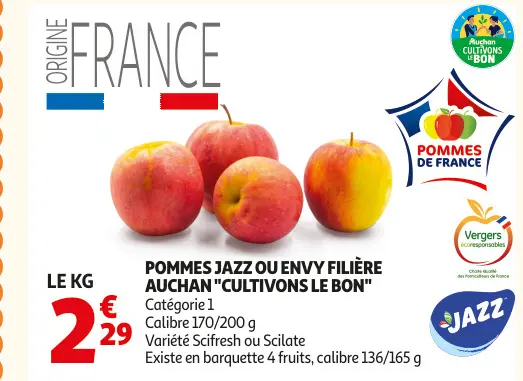 Offre: Pommes JAZZ ou envy filière Auchan "cultivons