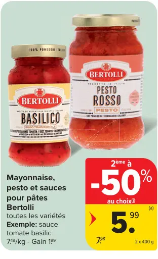 Offre: Mayonnaise, pesto et sauces pour pâtes