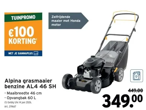 Promotie: Alpina grasmaaier benzine AL4 46 SH