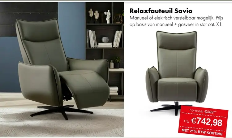 Aanbieding: Savio relaxfauteuil olive