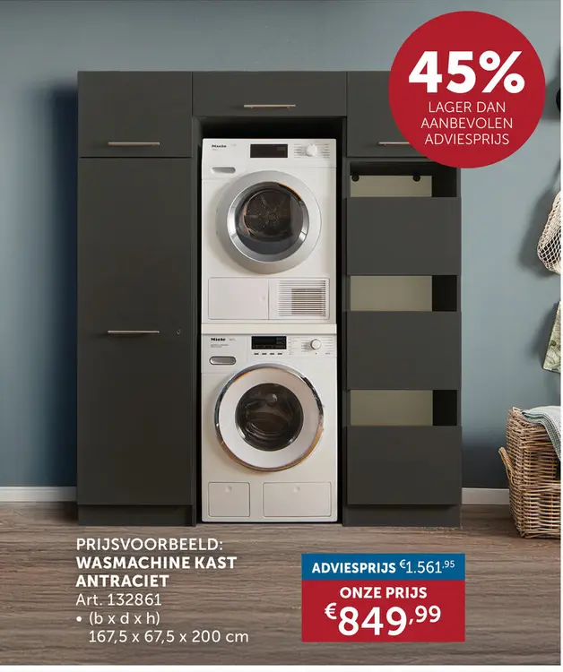 Aanbieding: Wasmachine Kasten Decowash - Set 3 - Antraciet - 67,5x167,5x200cm