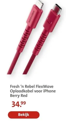 Aanbieding: FlexWave Oplaadkabel voor iPhone Berry Red
