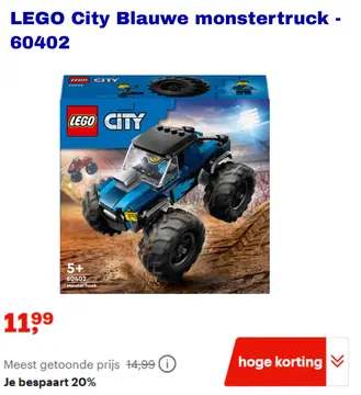Aanbieding: LEGO City Blauwe monstertruck 60402