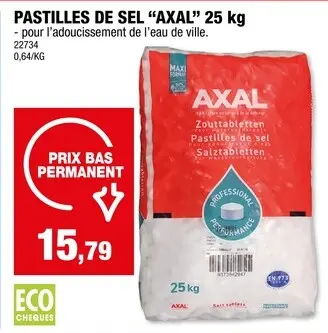 Offre: Axal pastilles de sel pour adoucisseur d'eau 25kg