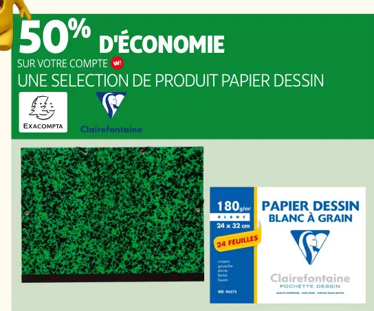 Offre: Papier dessin blanc à grain