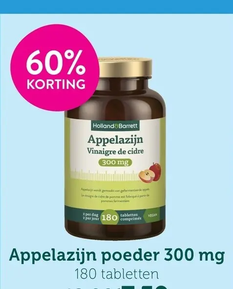 Promotie: Holland & Barrett Appelazijn poeder 300 mg