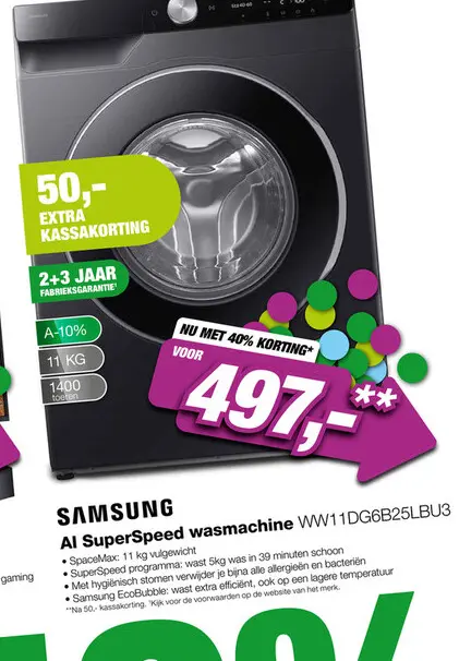 Aanbieding: Samsung WW11DG6B25LBU3 6000 Serie SuperSpeed Wasmachine