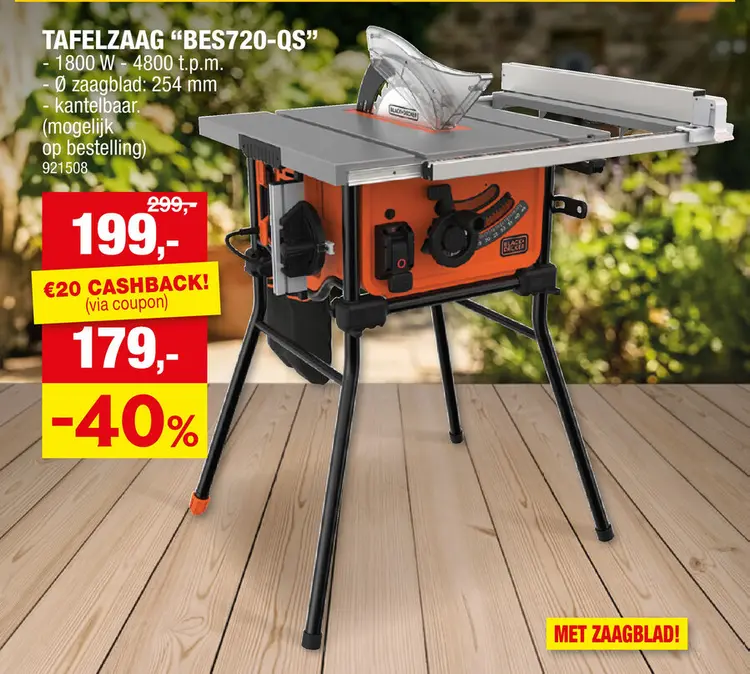 Promotie: Black+Decker tafelzaag 1800W 250mm