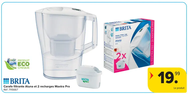 Offre: Carafe filtrante Aluna et 2 recharges Maxtra Pro