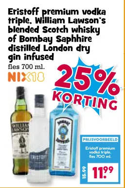 Aanbieding: Eristoff premium vodka triple, William Lawson