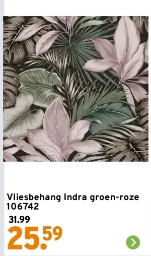Aanbieding: Vliesbehang Indra groen-roze