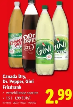 Aanbieding: Canada Dry, Dr. Pepper, Gini Frisdrank