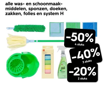 Aanbieding: alle was- en schoonmaakmiddelen, sponzen, doe