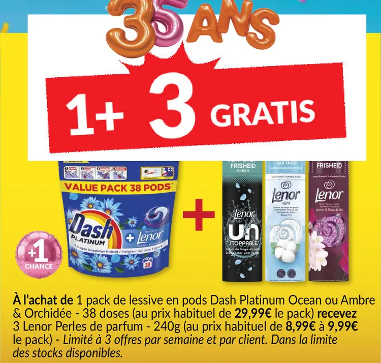 Offre: Lessive en pods Platinum Ocean ou Ambre & Orchidée + Perles de parfum