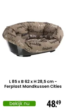 Aanbieding: L  85 x B 62 x H 28,5 cm - Ferplast Mandkussen Cities