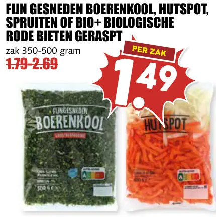Aanbieding: Fijn gesneden boerenkool, hutspot, spruiten of BIO+ biologische rode bieten geraspt