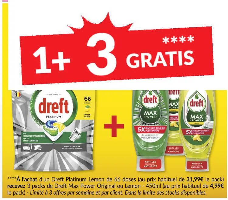 Offre: Dreft Platinum Lemon + 3x Max Power GRATIS
