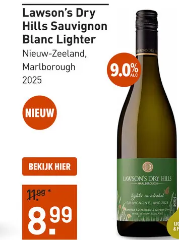 Aanbieding: Lawson's Dry Hills Sauvignon Blanc Lighter 75CL