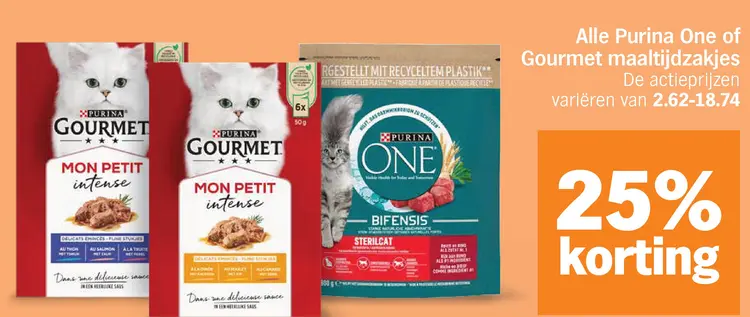Aanbieding: Alle Purina One of Gourmet maaltijdzakjes