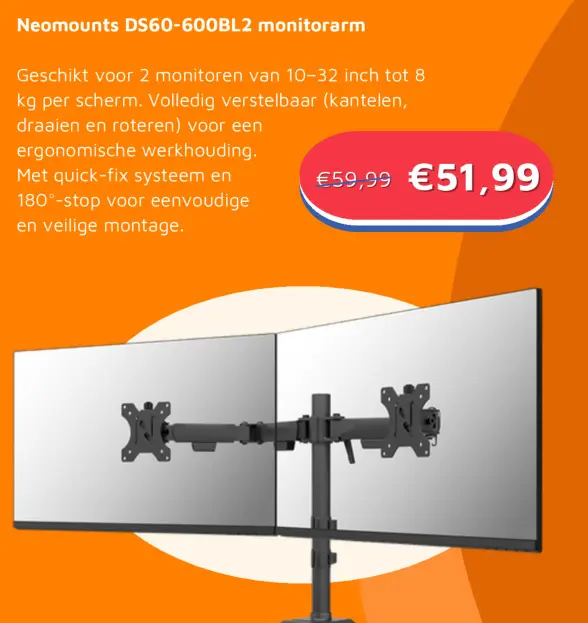 Aanbieding: Neomounts DS60-600BL2 monitorarm