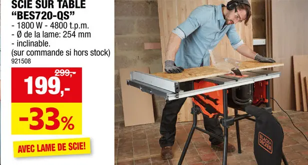 Offre: Black+Decker scie sur table 1800W 250mm