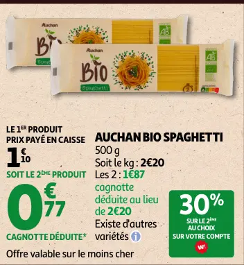 Offre: Auchan bio spaghetti