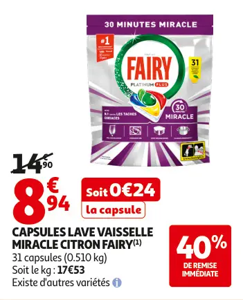 Offre: Capsules lave vaisselle miracle citron