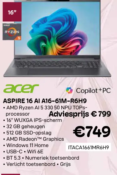 Promotie: Aspire 16 ai a16-61m-r6h9