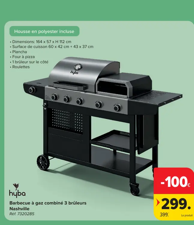 Offre: Barbecue à gaz combiné 3 brûleurs Nashville