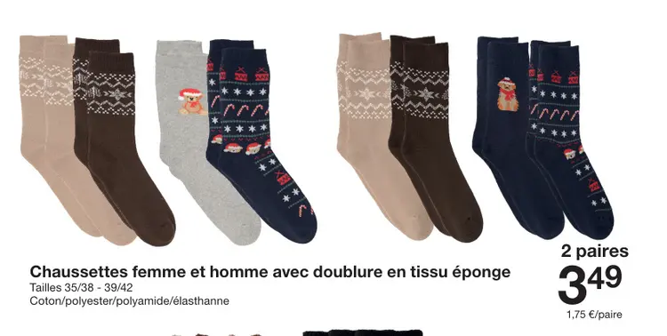 Offre: Chaussettes femme et homme avec doublure 