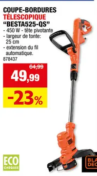 Offre: Black+Decker BESTA525-QS coupe-bordures électrique 450W 25cm