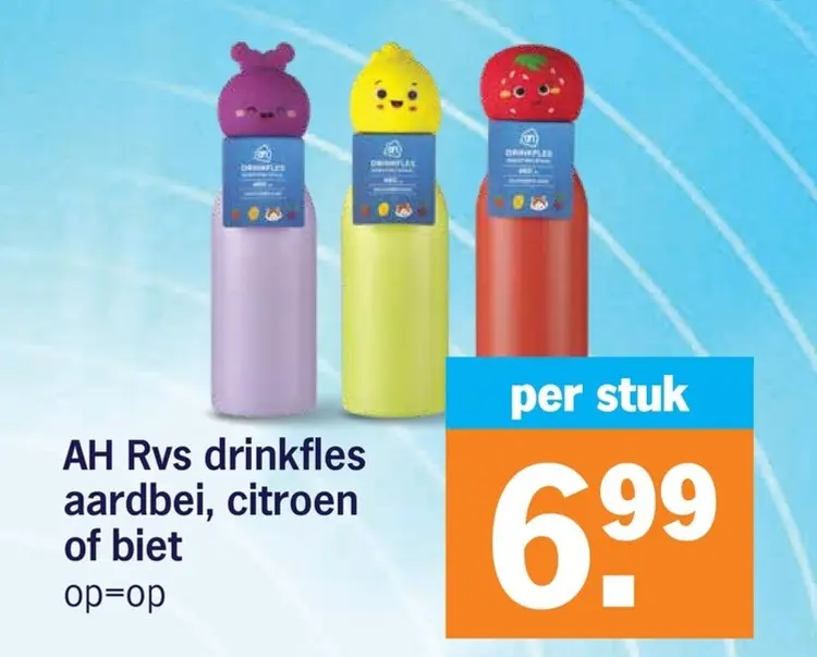 Aanbieding: AH Rvs drinkfles aardbei, citroen of biet