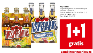 Aanbieding: Desperados Original bier gearomatiseerd met tequila 1+1 gratis