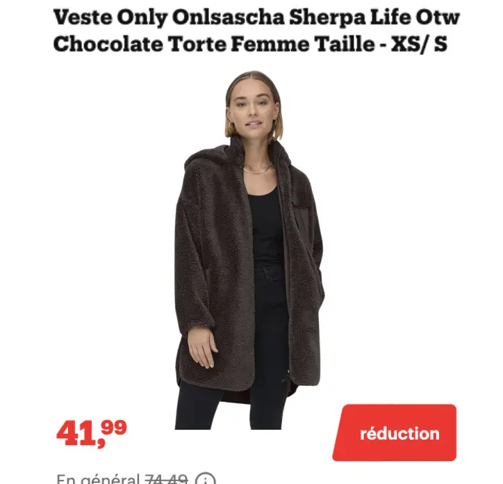 Offre: Veste Only Onlsascha Sherpa Life Otw Chocolat