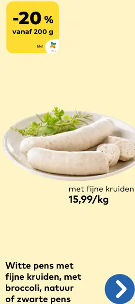 Promotie: Witte pens met fijne kruiden, met broccoli, natuur of zwarte pens