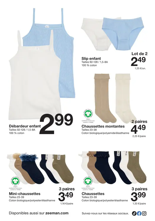Offre: Débardeur enfant, Slip enfant, Chaussettes montantes, Mini chaussettes