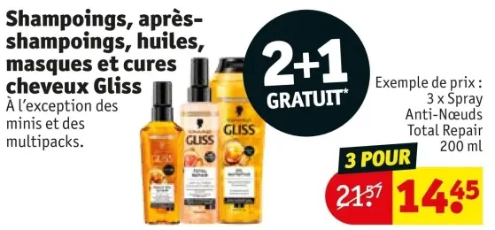 Offre: Shampoings, après-shampoings, huiles, masques et cures cheveux