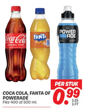 Aanbieding: Coca cola, Fanta of Powerade