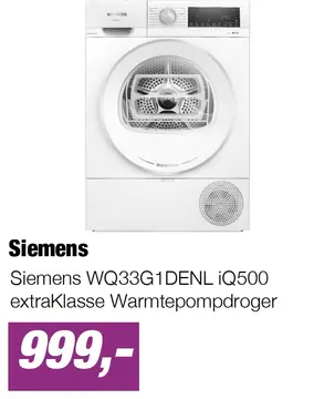 Aanbieding: Siemens WQ33G1DENL iQ500 extraKlasse Warmtepompdroger