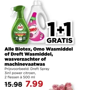 Aanbieding: Alle Biotex, Omo Wasmiddel of Dreft Wasmiddel, wasverzachter of machinevaatwas