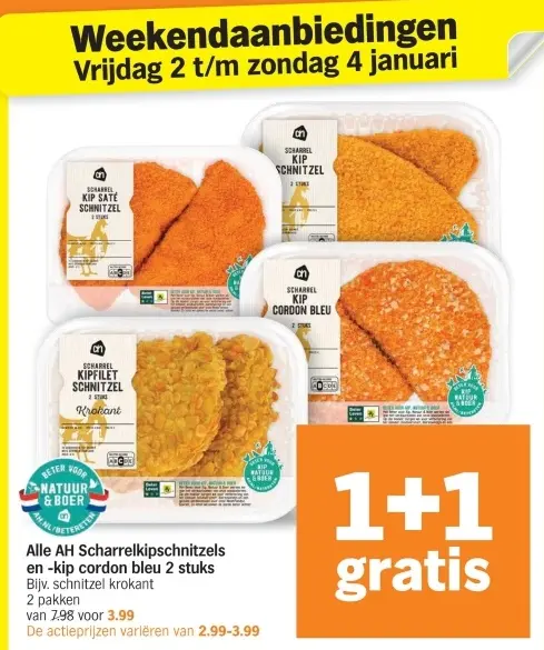 Aanbieding: AH Scharrelkipschnitzels en -kip cordon bleu